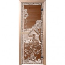 Дверь Банная стекл. Банька в лесу бронза,коробка хвоя 1900х700 (6мм,2 петли)