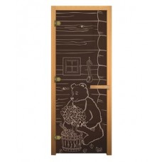 Дверь Банная стекл. Мишки 1900х700 (8мм,3 петли,коробка ольха/береза)