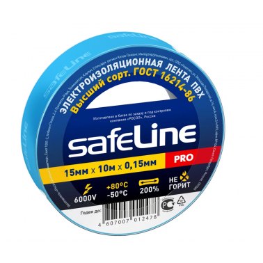 Изолента 15мм/10м синяя Safline 9359