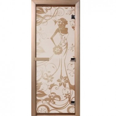 Дверь Банная стекл. Девушка в цветах бронза,коробка хвоя 1900х700 (6мм,2 петли)