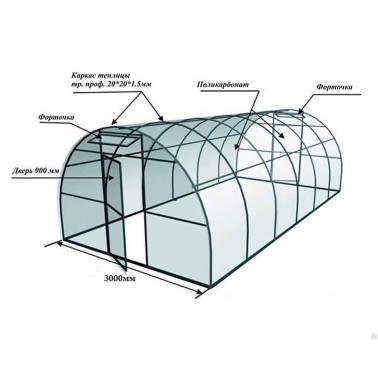 Теплица Удачная Классик 4х3х2 шаг 0,67 (дуга 20*20(1,2), основание 40*20(1,5)