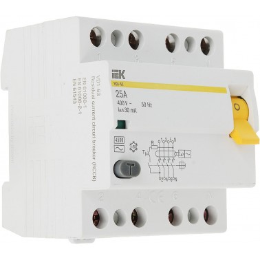 Выключатель дифференц. тока (УЗО) IEK 4П 25A (MDV10-4-025-030)